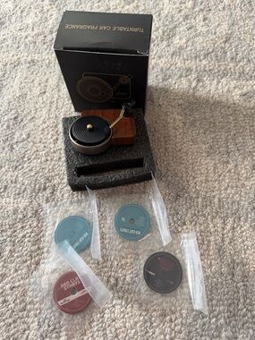 Red Clay Strays: Mini Turntable Car Fragrance with Wood Accent